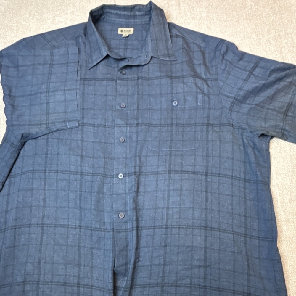 Haggar Blue Plaid Shirt Lightweight‎ Button Up Casual Short Sleeve Size 3XL
